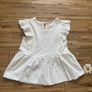 Zara Kids Girls White Embroidered Eyelet Shirt Top‎ Size 9